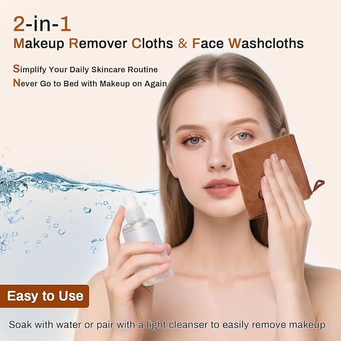 Microfiber Makeup Remover Cloth Face Towels Makeup Pads Soft Fingertip Face Wash Cloth Reusable Machine Washable High‑Absorbency Quick‑Dry Cleansing Facial Towels 12 × 12 in 6 Pack——Brown