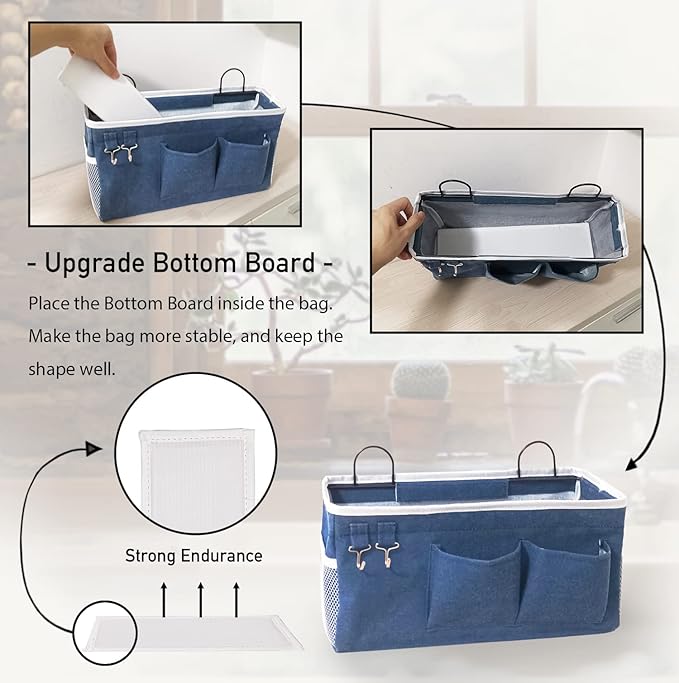 Kanrichu 2pcs Large Wall Hanging Organizer Bag, Linen Fabric Door Hanging Storage Baskets with Pockets, Waterproof Bin for Kitchen, Bedroom, Office, RV Camper (Blue)