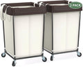 2PK Rolling Laundry Basket with Wheels, Laundry Hamper with Wheels Laundry Sorter Cart, Narrow Slim Clothes Hamper Organizer with Sturdy Metal Frame
