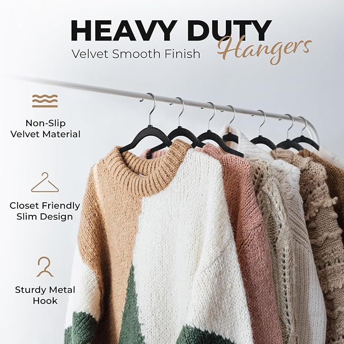 30 Pack Velvet Hanger for Shirt Pants Dresses Skirts Suits Jackets - Slim Space Saving Design - Standard Coat Hanger - Sturdy & Durable Design with Shoulder Grooves Hook