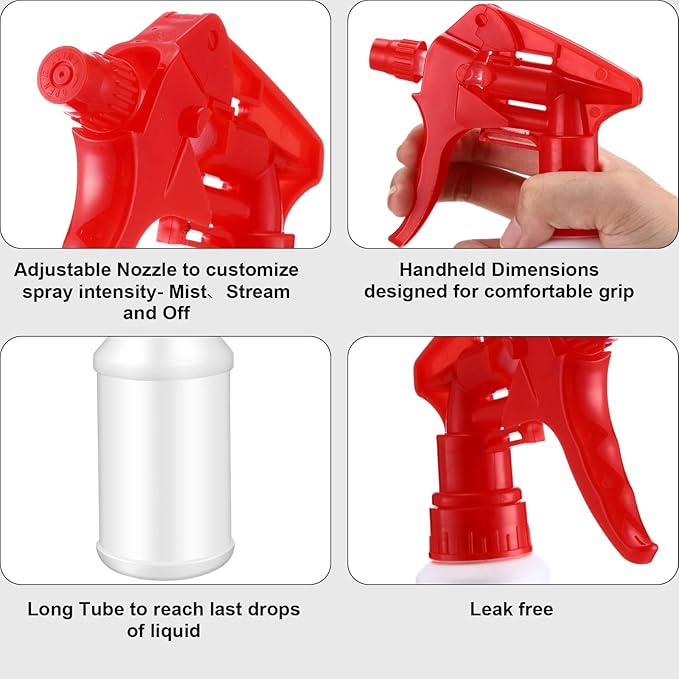 Eccliy 12 Pcs 16 Oz Plastic Spray Bottle, Adjustable Empty Reusable Sprayer for Cleaning, Planting, Water, Bathroom and Kitchen, BBQ, Commercial and Residential(Pure Red,Original)