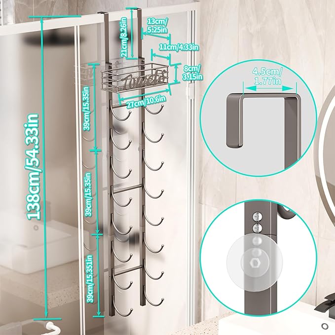 HapiRm Towel Racks for Bathroom Storage - 9 Tier Over The Door & Wall Mount Rolled Towel Storage Organizer Holder with Metal Shelf Basket for Small Bathroom, Camper, Rv - Patented