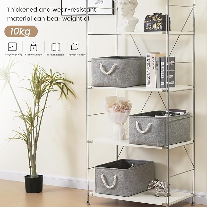 Large Storage Baskets- 15.7x11.8x8.26 inch Storage Bins for Shelves and Closet Organizing, Foldable Fabric Bin for Home Organization Clothes and Laundry (1-Pack, Gray)