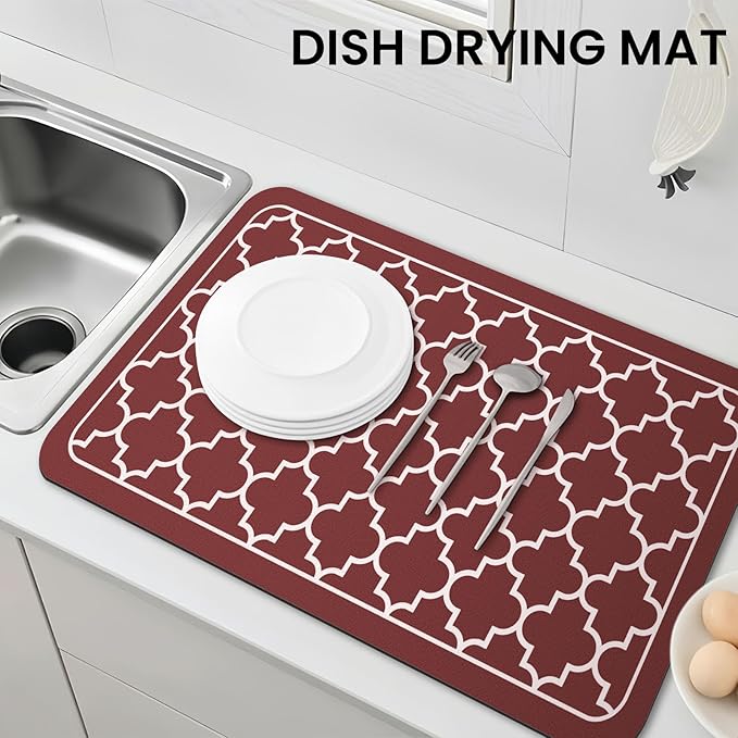 WISELIFE Dish Drying Mat Super Absorbent Drying Mat Large Dish Drying Mats for Kitchen Counter Easy Clean Dish Mat Kitchen Drying Mat18"x 28" Stylish Red