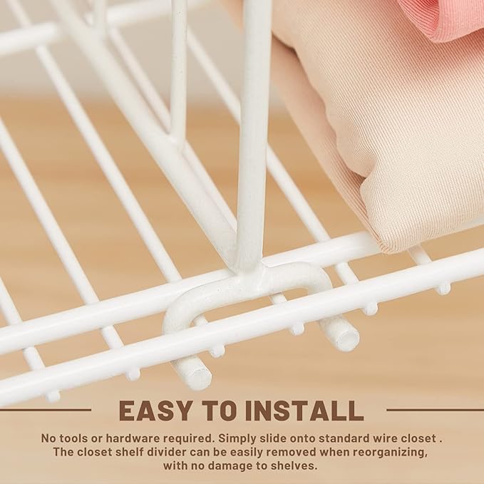 Amylove 12 Pcs Wire Shelf Divider for Wire Shelves Closet Organization Clothes Wardrobe Separators Closet Organizer Dividers Storage Rack Separator for Cabinets Kitchen Office, White