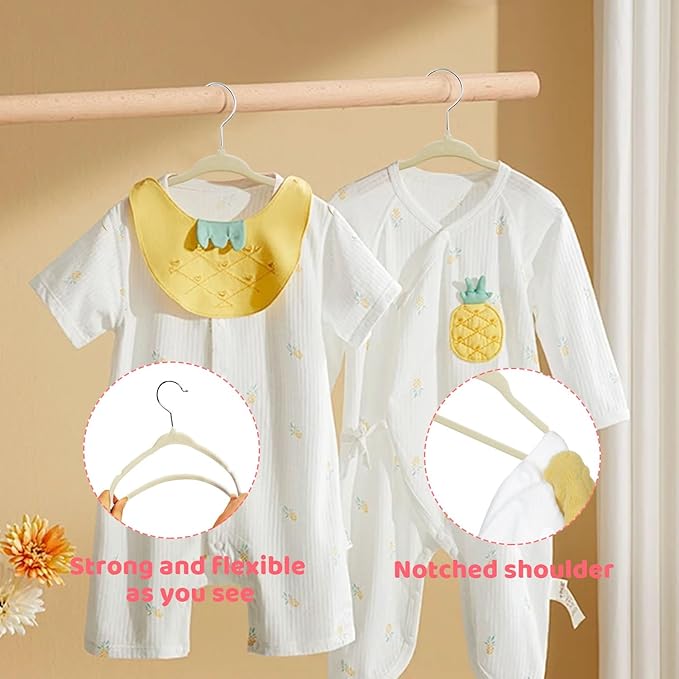 ManGotree 11" Baby Velvet Hangers, Non-Slip Kids Coat Hangers with 360° Swivel Hook, Ultra-Thin Felt Children's Hanger for Infant & Toddler Clothes, 66 Pack (Beige)