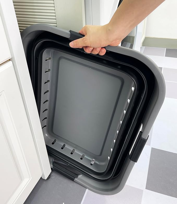 SAMMART 42 (11 Gallons) Collapsible Plastic Laundry Basket, Foldable Pop Up Storage Container/Organizer, Space Saving Hamper, Portable Bin for Dorm Room Bathroom (2, Grey/Black)