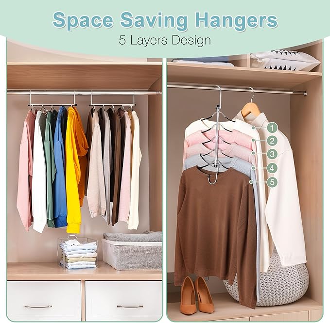 Clothes Hangers Space Saving Shirt Hangers, Lomrsiul Non Slip PVC Coating Multi Blouse Hangers Shirt Organizer for Closet Organizers and Storage for T Shirt Sweater Hoodie Coat Dress Black 4 Pack