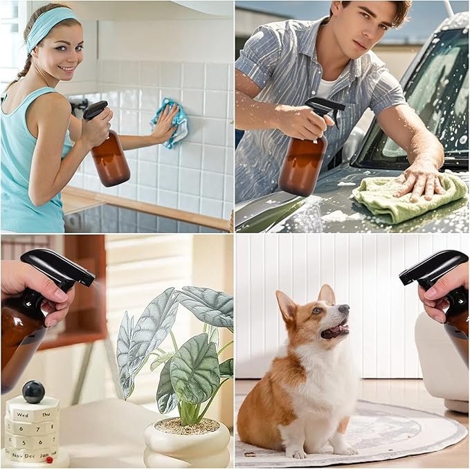 Cleaning Spray Bottles for Plants Misters for Inside, 2 Pack 16.9 oz Squirt, Water Spray Bottle Mist Sprayer, No Leak Hair Mister Empty with Adjustable Nozzle (Brown)