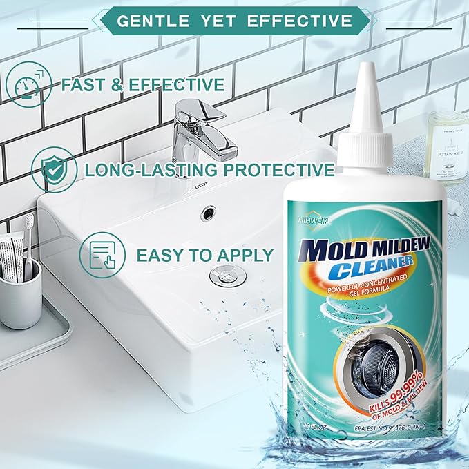 MoldStain Remover Gel, Washing Machine Seal Cleaner for Front Load Washer, Tiles Grout Cleaner Bathroom Cleaning Home Kitchen Sinks Caulk Cleaning, 10 Oz