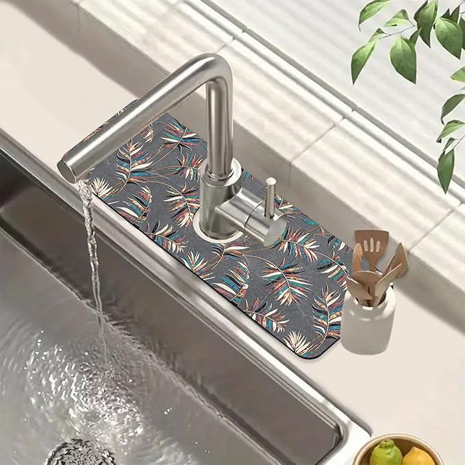 Ceramic Texture Kitchen Sink Splash Guard Faucet Mat Kitchen Tiles Super Absorbent Fast Drying Mat Sink Splash Guard Behind Faucet for Kitchen Bathroom, 15.5"x5.5"