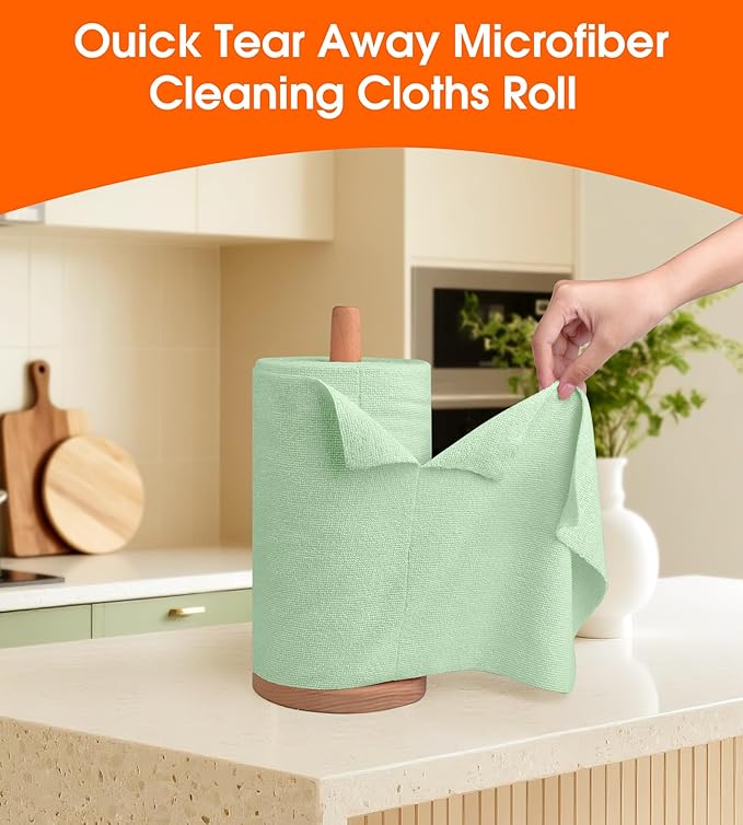 CHAUNCEY HOME Microfiber Cleaning Cloth Roll - 100 Pack Tear Away Microfiber Paper Towels, Reusable, Washable, Scratch-Free, Kitchen Towels for Car, Home, Kitchen, Glass, Dishes(Bean Green)