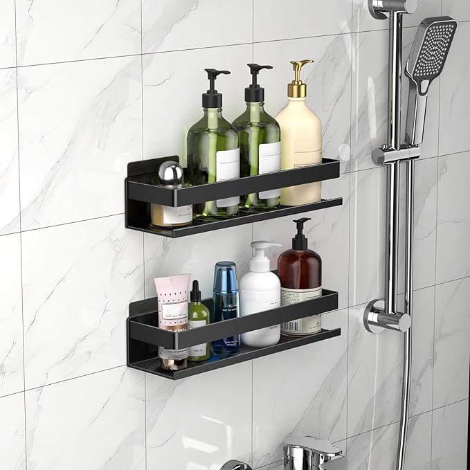 YESENT Aluminum Shower Caddy 2-Pack 11.8in, Stick-on Bathroom Rack, Thickened and Sturdy Bathroom Storage Rack Wall-Mounted, no Punching and no Drilling Installation Methods(2 Layers 11.8in)