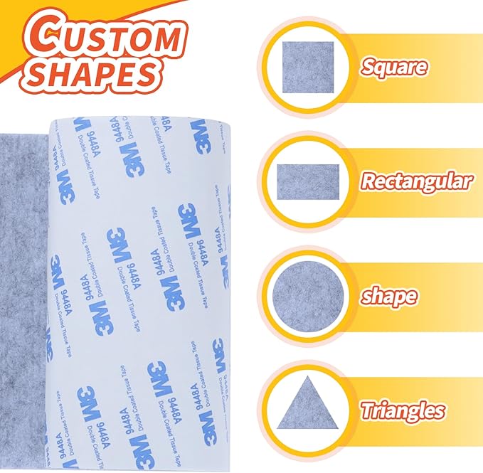 Felt Furniture Pads, Non Slip Self Adhesive Cuttable Felt Tape Gray Heavy Duty Felts Strip Roll for Protecting Hardwood Floors Chair Wall Protector (40 x 5 x 0.12 Inch, 2 Pack)