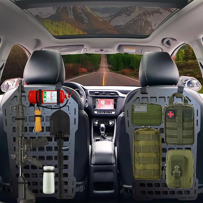 Tactical Car Seat Back Organizer, Molle Panel for Truck, ABS Engineering Material Molle Seat Back Organizer with 1 Molle Pouch for Easy Storage and Accessories Management
