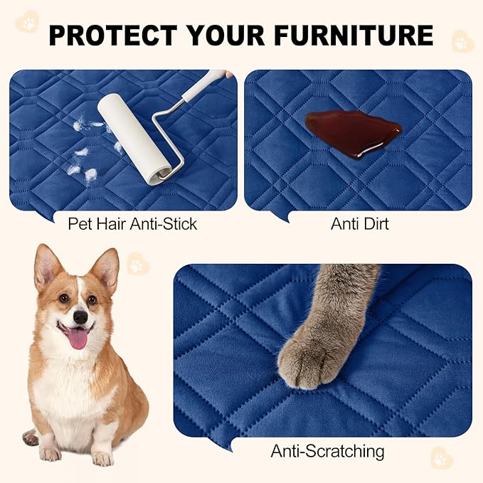 Smiry Reversible Waterproof Couch Covers for Sofa, Washable Dogs Pet Couch Covers for 3 Cushion Sofa Pet Friendly, Water Resistant Furniture Protector Slipcover, Geometric (82"x120", Navy/Blue)