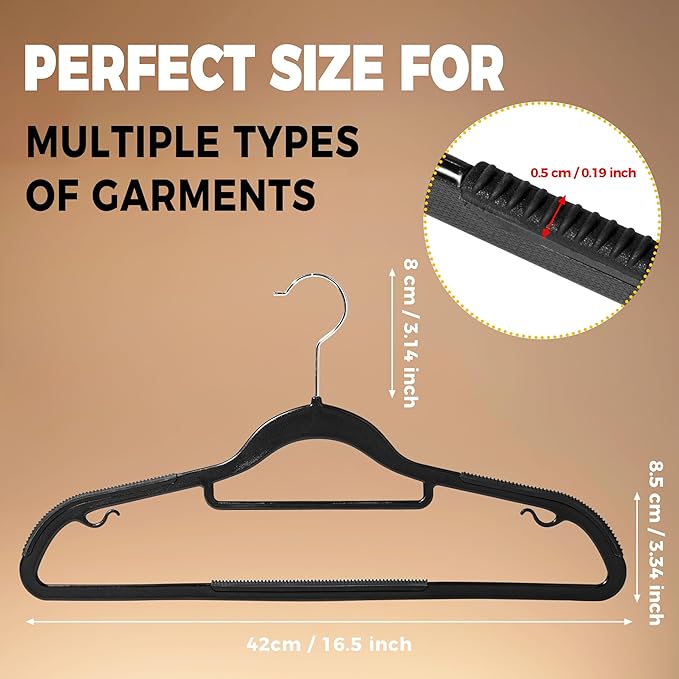Quality Clothes Hangers 50 Pack - Non-Velvet Plastic Hangers for Clothes - Heavy Duty Coat Hanger Set - Space-Saving Closet Hangers with Black Swivel Hooks - Functional Non-Flocked