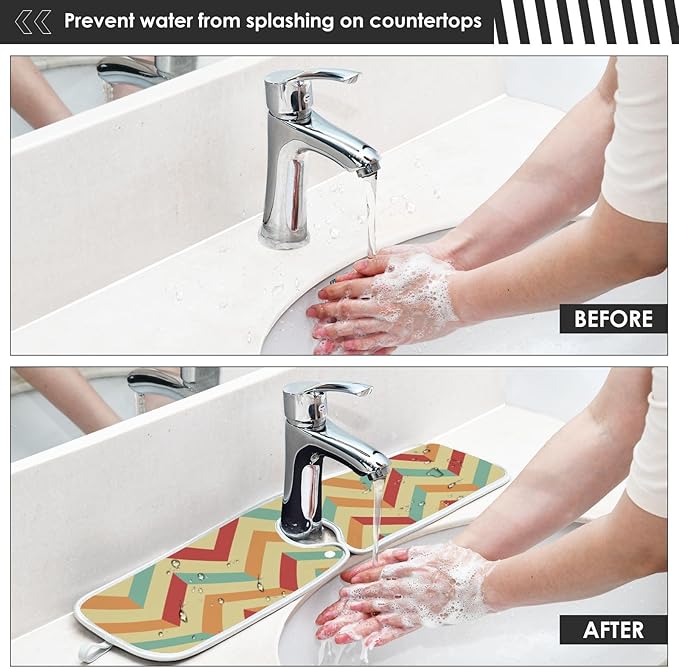 Sink Faucet Absorbing Mat Kitchen Sink Splash Guard Splash Faucet Drip Catcher for RV Bathroom 2PCS 30x5.5in Zigzag Lines