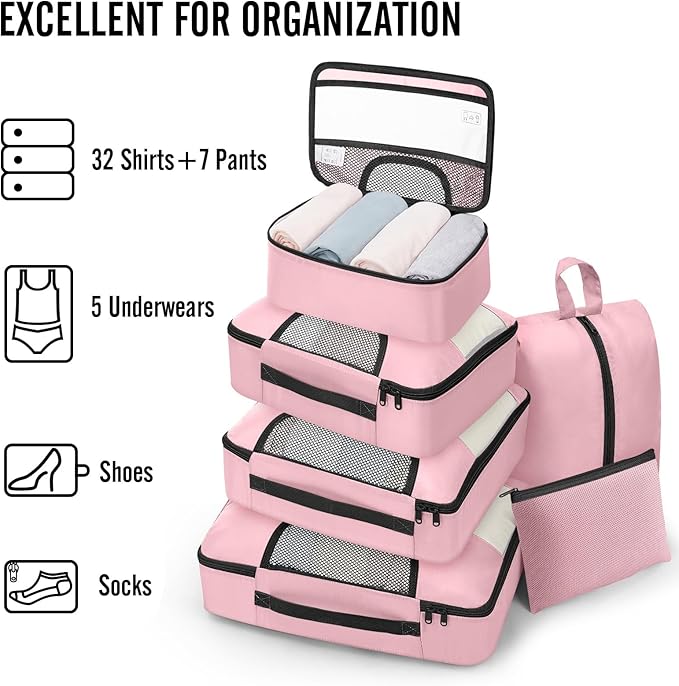 Veken 8 Set Packing Cubes for Travel Essentials, Suitcase Organizer Bags in 4 Sizes, Carry-On Luggage Accessories with Large Laundry & Hanging Toiletry Bag, Must-Have for Airplane, Road Trip & Camping
