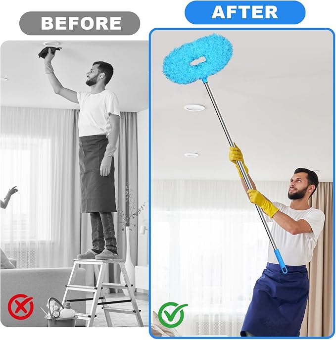 Storystore Ceiling Fan Cleaner Duster - Adjustable Duster with Extension Pole,Dusters for Cleaning Fan Blade, Walls and Cobweb (2Pcs Blue)