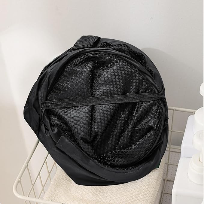 2Pack Mesh Pop Up Laundry Hamper, Foldable Laundry Basket with Side Pocket for Bedroom, Laundry Room, Travel, Cruise (Black+Blue)