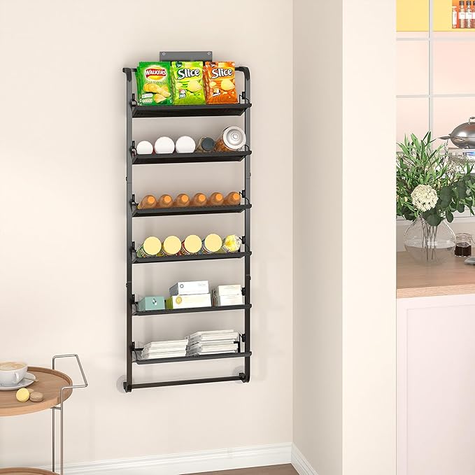 bukfen Over The Door Shoe Organizer,6-Tier Adjustable Door-Mounted/Wall-Mounted Shoe Rack,Heavy-Duty Metal Storage for Closet Door,Black,1 Pack