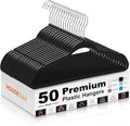 HOUSE DAY Black Plastic Hangers 50 Pack - Heavy Duty Non-Velvet Hangers with 360° Swivel Chrome Hook & Non Slip Notches - Slim Space Saving Clothes Hangers Ideal for Coats Shirts Jackets Dresses