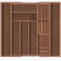 Bamboo-Silverware-Drawer-Organizer-Kitchen, Expandable Utensil Holder Cutlery Tray Flatware Organization Adjustable Wood Tableware Dividers Storage (with Removable Knife Block)(Brown)
