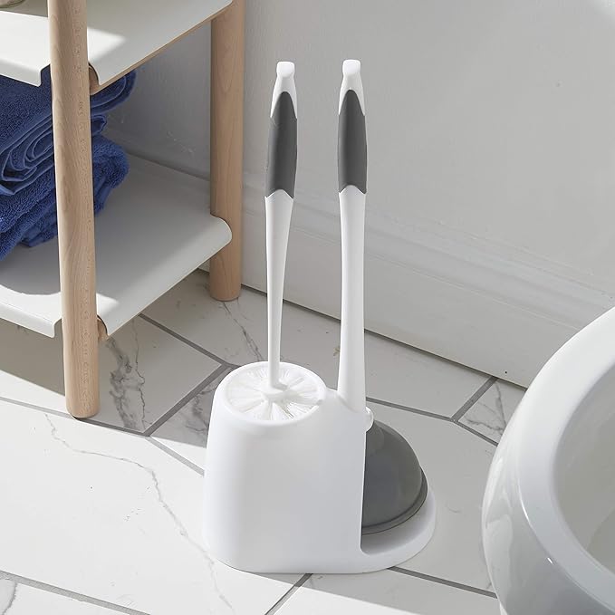Clorox Toilet Plunger and Bowl Brush Combo with Caddy, 6.75 x 7 x 19.5 in, White/Gray (Pack of 12)