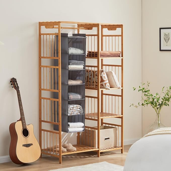 YOUDENOVA Hanging Closet Organizer, 6-Shelf Closet Hanging Shelves, Grey
