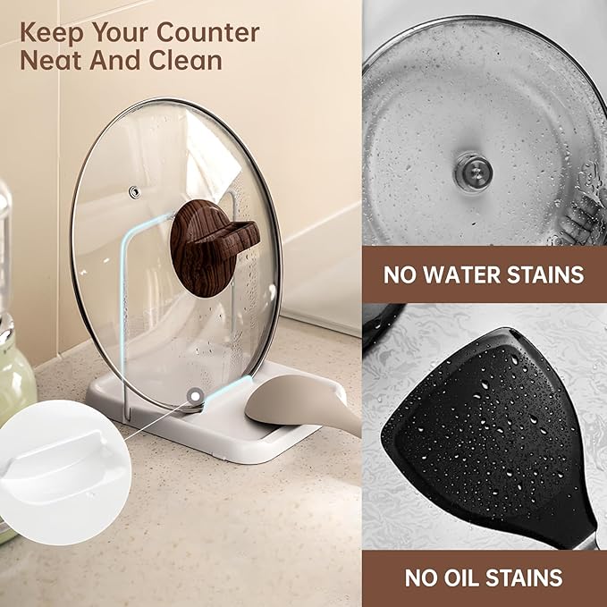 Pot Lid Holder, Lid and Spoon Rest Holder for Kitchen Counter, Foldable Pan Lid Organizer Stand with Nonslip Pads, Multifunctional Utensils Pan Pot Cover Lid Rack Shelf For Stove Top, White
