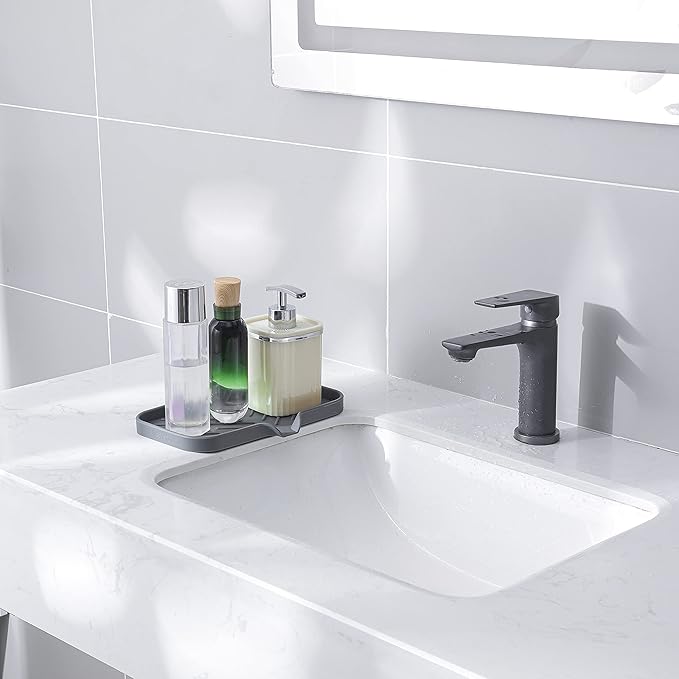 MicoYang Silicone Bathroom Soap Dishes with Drain Spout-Bathroom and Kitchen Sink Organizer,Sponge Holder,Dish Soap Tray,Perfect for Dispenser,Scrubber,Bottle,Cup on Sink or Counter-Grey 9.6"×5.3"