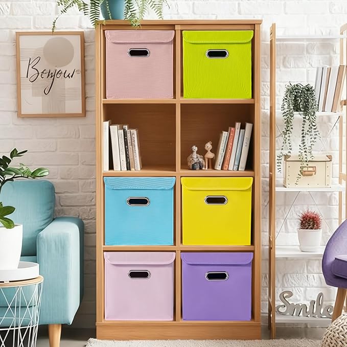 Closet Organizers Fabric Storage Bins With Lids Collapsible Cube Storage Organizer Basket With Handles,Storage Boxes for Clothes Storage,Office,Laundry,Shelves,6 Pack,(multicolour)