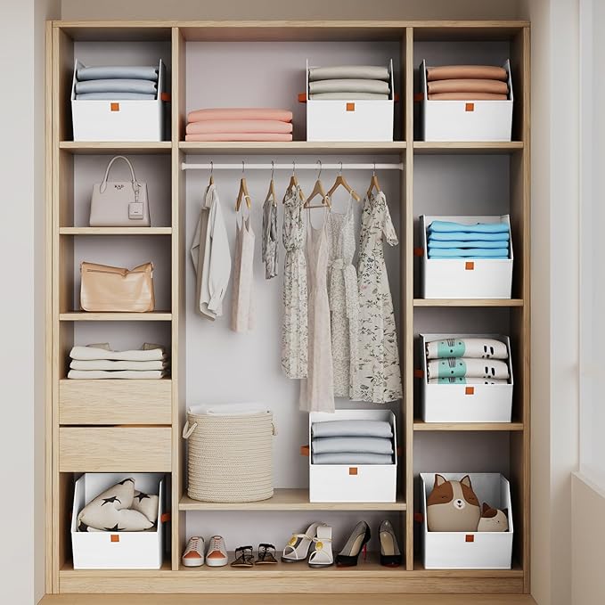 Fabric Closet Storage Cubes - 8 Pack Square Storage Bins with Dual Handles for Clothes, Towels, Toys, Cube Storage Organizers for Bedroom, Nursery, Shelves, Closet, Small Spaces, White