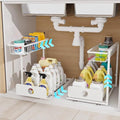 Under Sink Organizer, 2 Pack, 2 Tier Pull Out Sliding Shelf, Adjustable Height, Heavy Duty, Cabinet Organizer for Kitchen Bathroom, Tool-Free Install White