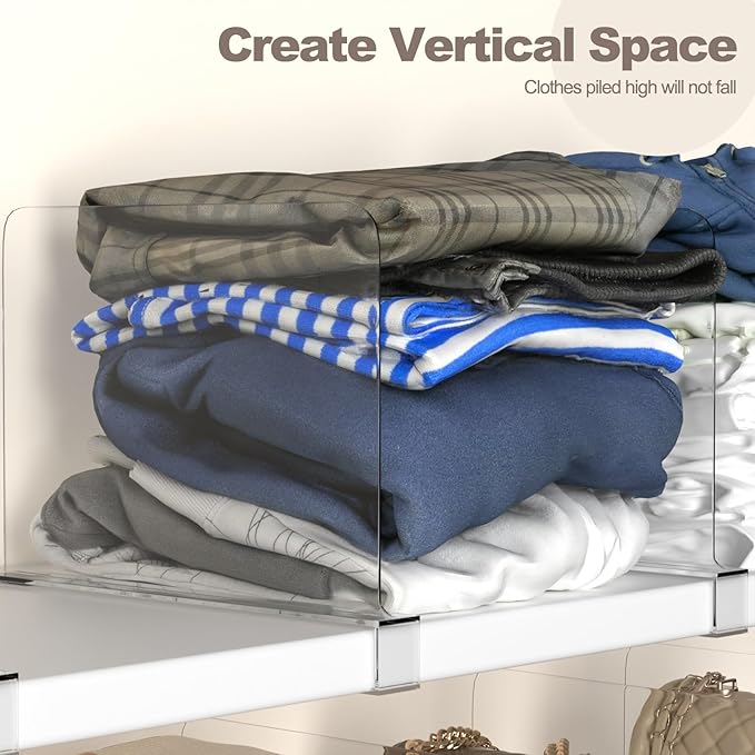 4PCS Acrylic Shelf Dividers for Closet Organization,Clear Closet Dividers for Shelves,Vertical Purse Organizer for Closet,Cabinets,Wardrobes,Bookcases
