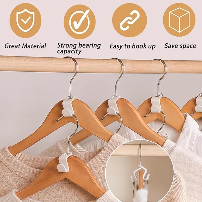 100PCS Hanger Hooks, Clothes Connector Hooks Space Saving Cascading Hangers White Closet Organizer Hanger Clips for Plastic Hangers