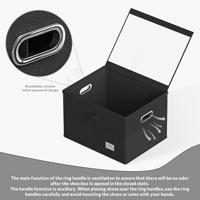 Shoe Organizer for Closet, Large Shoe Box Storage Containers with Clear Window, Space Saving Shoe Bin with Foldable Bottom Support Adjustable Dividers - Fits 16 Pairs (Black, (19.7*15.7*13)x1)