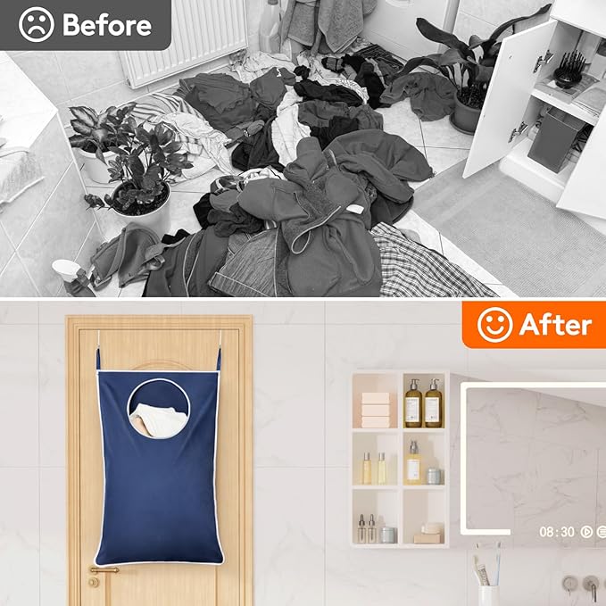 Lifewit 1 Pack Over Door Laundry Hamper, Large Collapsible Hanging Laundry Hamper, Hanging Laundry Basket Bag for Bathroom Bedroom Dirty Clothes Storage Organizer, Dark Blue