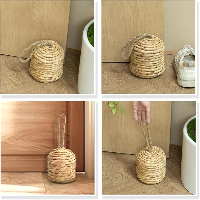 Decorative Door Stop With Handle - Natural Water Hyacinth Nautical Doorstop for Inside, Weight to Keep Open - Cute Stoppers for Bottom, Heavy Weighted