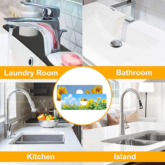 2 Pack Sunflower Field Sink Faucet Absorbing Mat Sunflowers Blooming Super Absorbent Fast Drying Mat Sink Gadgets Behind Faucet Sinkmat for Kitchen Bathroom, 15.5"x5.5"