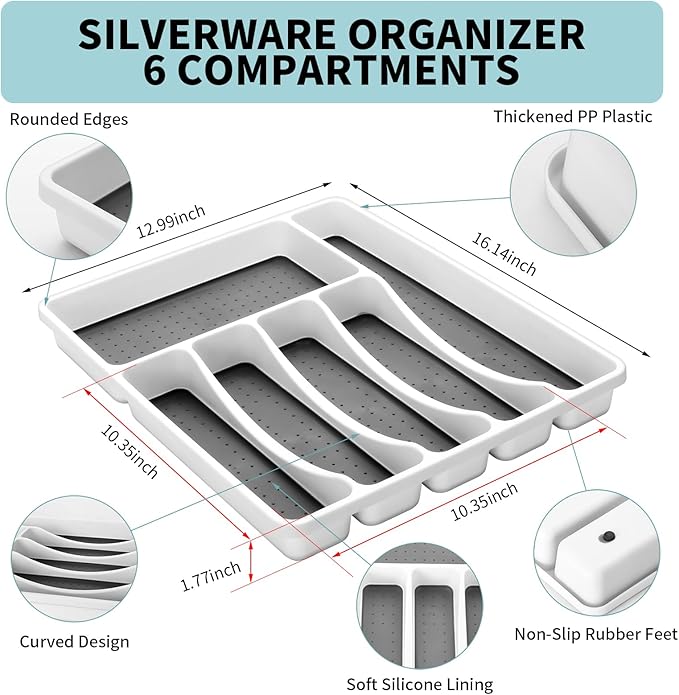 65PCS Silverware Set for 8 with Flatware Drawer Organizer, Stainless Steel Cutlery Set with Steak Knives, Include Spoons and Forks Set & Serving Utensils, Mirror Polished, Gold