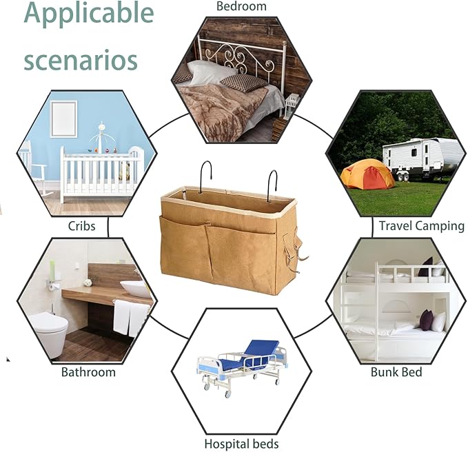 Someteth Bedside Caddy Bedside Hanging Storage Basket Multi-Function Organizer Caddy for Bunk and Hospital Beds Dorm Rooms Bed Rails, Can be Placed Glasses Books Mobile Phones（2pcs Dark khaki）
