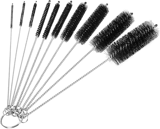 CiaraQ Bottle Cleaning Brushes, 8 Inch Nylon Tube Brush Set, Cleaner for Narrow Neck Bottles Cups with Hook, Set of 10pcs