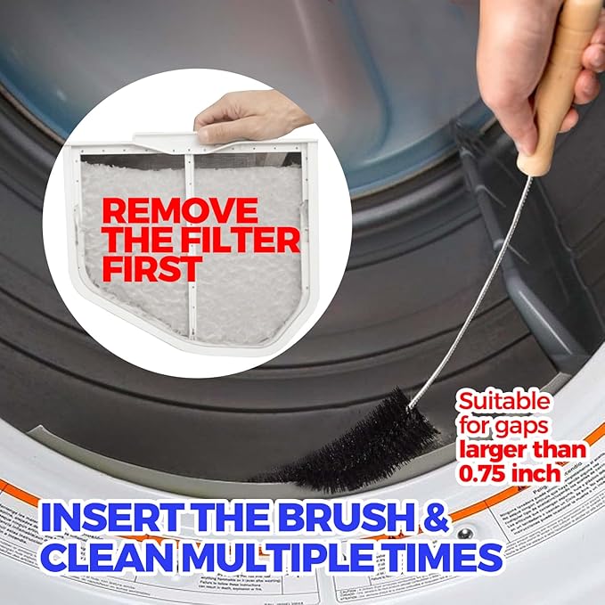 Holikme 3 Pieces Dryer Vent Cleaner Kit - Lint Removal Cleaning Tool, Dryer Vent Trap Vacuum Brush, Long Flexible Refrigerator Coil Brush,Crevice Gap Cleaning Tool Brush