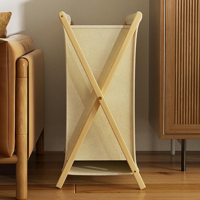 DUMDUM Simple, Eco-Friendly Foldable Laundry Hamper with X-Frame, Multi-Size for Dorm, Bedroom, RV (Beige, Large)