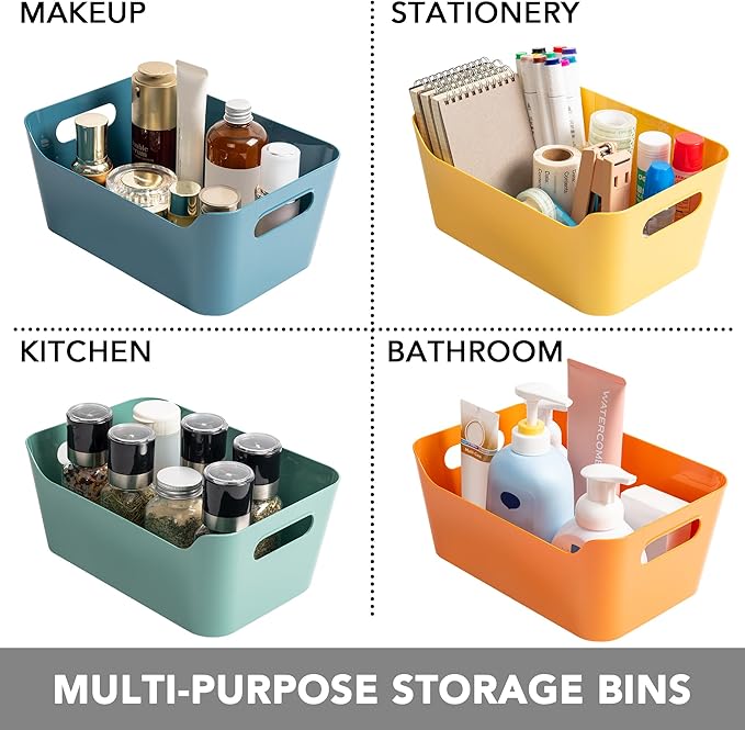 Tiawudi 12 Pack 4.5L Storage Bins, Plastic Storage Baskets for Home Classroom Organization, Multi-Use Organizer Bins for Cabinet, Pantry, Drawer, Closet, Countertop or Shelves, Colorful Containers