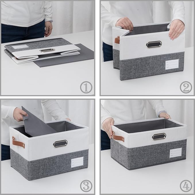 PRANDOM Larger Foldable Storage Bins with Handles [3-Pack] Fabric Collapsible Storage Boxes Baskets Cubes Containers with Handles for Closet Living Room Bedroom (Grey & White 17.3x12.2x10.4')
