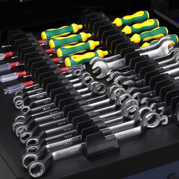 42 Pieces Modular Wrench Organizer Magnetic Wrench Holder Plastic Modular Tool Organizers with Label for Tool Drawer Storage (Black, for 100 Wrenches)