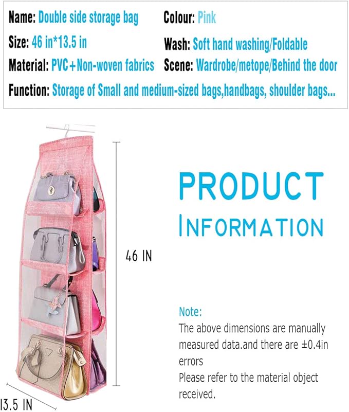 AARAINBOW 2 Packs Hanging Handbag Purse Organizer for Closet, Womens Purse Storage Organizers, Hand Bag Organizer Holder 8 Pockets Space Saving, 46 L x 13.8W (C-Gray Pink)
